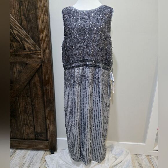 Mac Duggal 10509 Sleeveless Beaded Midi Sheath Cocktail Dress NWT sz 20 gray - Picture 4 of 7